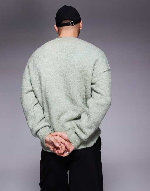 ASOS DESIGN relaxed knit boucle sweater in sage green