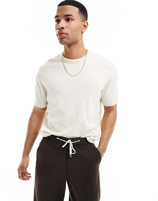ASOS DESIGN relaxed knitted textured t-shirt in stone