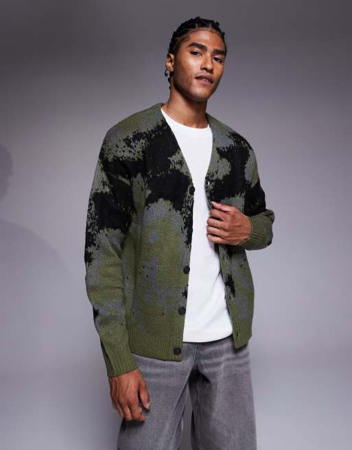 ASOS DESIGN relaxed knitted v-neck cardigan in abstract print
