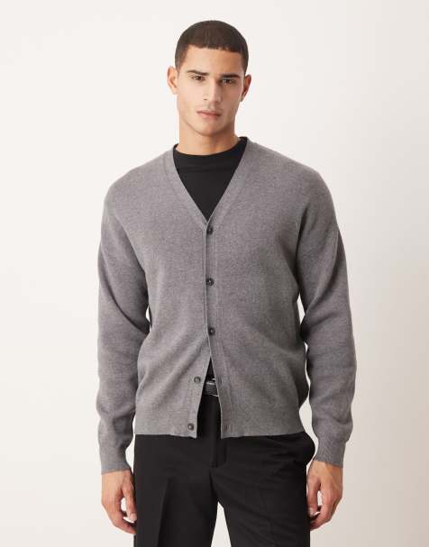 ASOS DESIGN relaxed knitted v-neck cardigan in grey