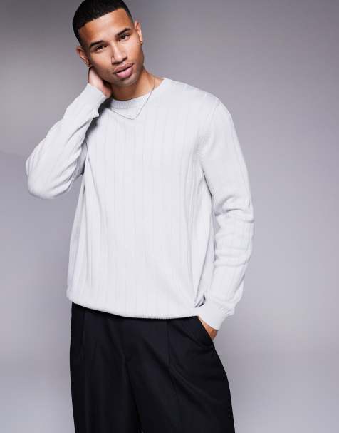 ASOS DESIGN relaxed knitted wide rib jumper in icey grey - view 1