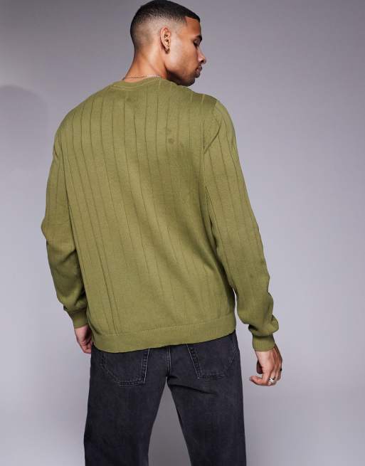 ASOS DESIGN relaxed knitted wide rib jumper in khaki | ASOS