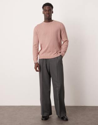 Asos Design Relaxed Knitted Wide Rib Sweater In Pink