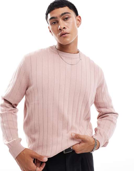 ASOS DESIGN relaxed knitted wide rib sweater in pink