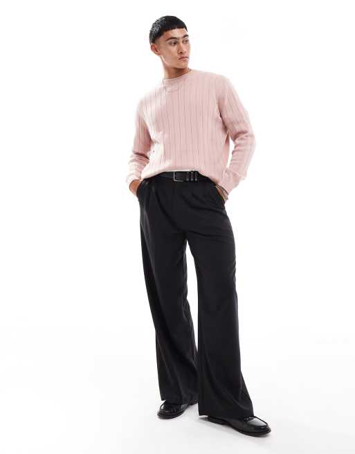 ASOS DESIGN relaxed knitted wide rib sweater in pink