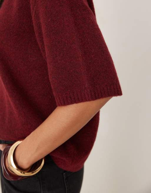 ASOS DESIGN relaxed knitted wool and alpaca t-shirt in plum, 3 of 4