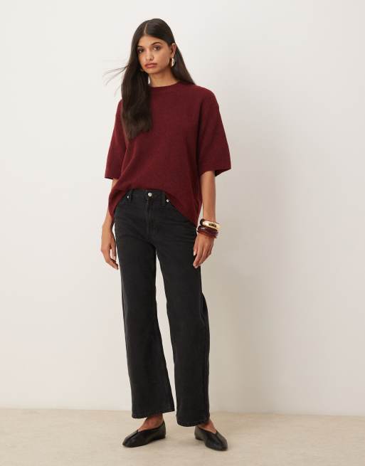 ASOS DESIGN relaxed knitted wool and alpaca tshirt in plum, 4 of 4