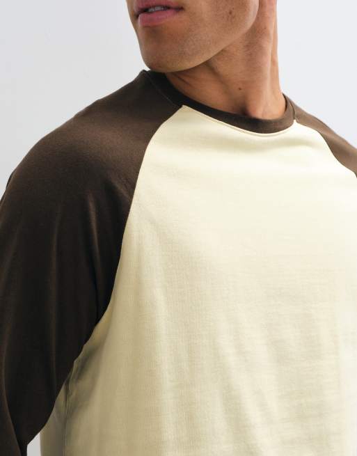 ASOS DESIGN relaxed langærmet raglan-T-shirt i brun og gul, 3 af 10