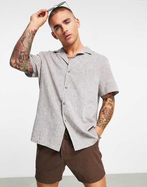 ASOS DESIGN relaxed laundered linen shirt in gray