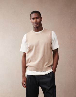 Asos Design Relaxed Lightweight Cotton Tank In Neutral