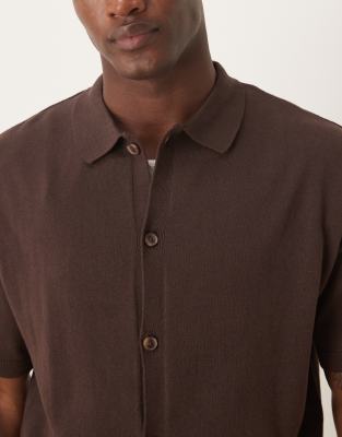 Asos Design Relaxed Lightweight Knitted Cotton Button Through Polo In Brown