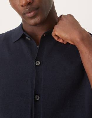 Asos Design Relaxed Lightweight Knitted Cotton Button Through Polo In Navy