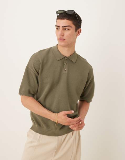 ASOS DESIGN relaxed lightweight knitted cotton  pique polo in khaki - view 1