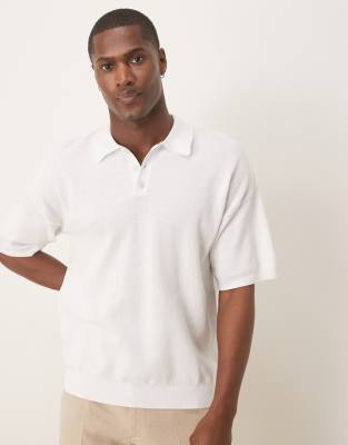 Asos Design Relaxed Lightweight Knitted Cotton Pique Polo In White