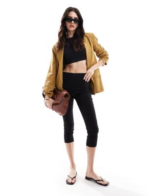Asos Design Relaxed Linen Blend Blazer In Camel-green