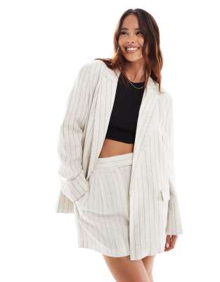 Asos Design Relaxed Linen Blend Blazer In Stripe-multi