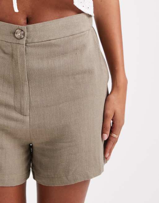 ASOS DESIGN relaxed linen blend dad shorts in khaki