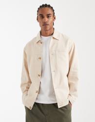 ASOS DESIGN relaxed linen blend shacket in stone