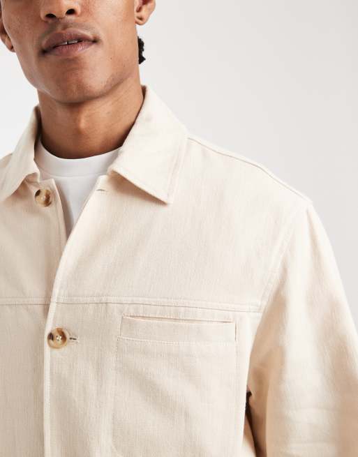 ASOS DESIGN relaxed linen blend shacket in stone, 5 of 5