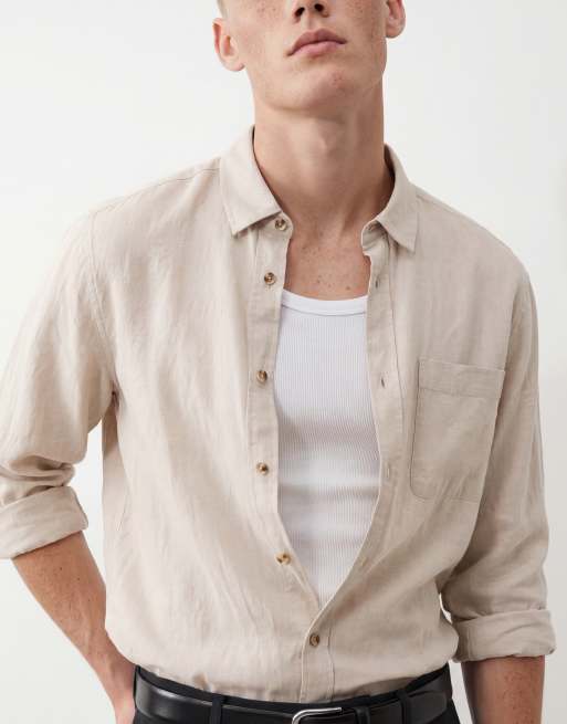 ASOS DESIGN relaxed linen blend shirt in beige, 5 of 5