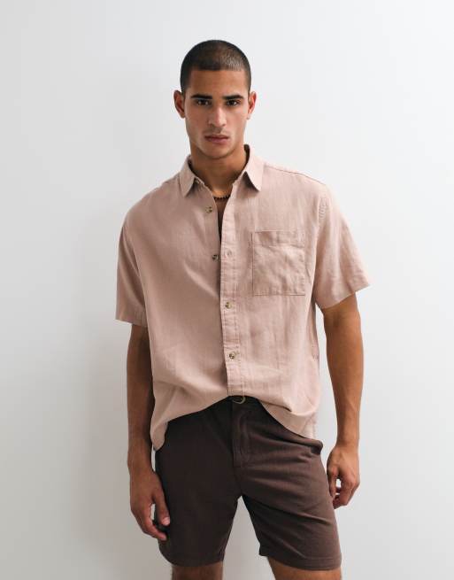 ASOS DESIGN relaxed linen blend shirt in light pink, 4 of 5
