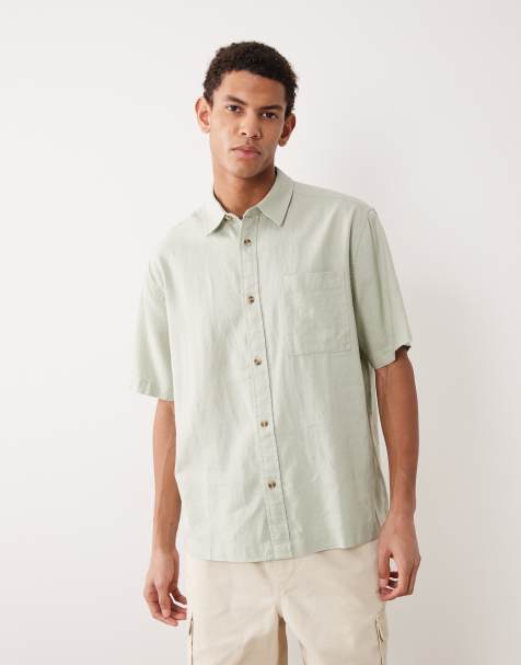 ASOS DESIGN relaxed linen blend shirt in sage green - view 1