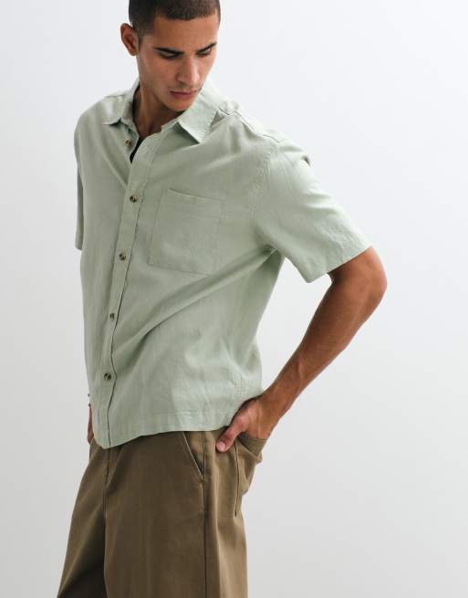 ASOS DESIGN relaxed linen blend shirt in sage green, 3 of 5