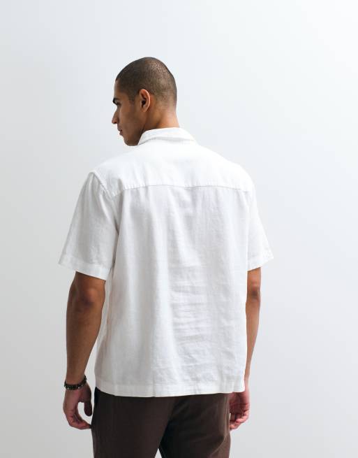 ASOS DESIGN relaxed linen-blend shirt in white, 3 of 5
