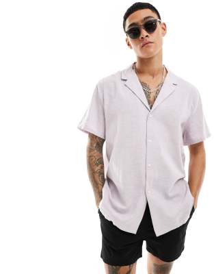 ASOS DESIGN relaxed linen blend shirt with deep revere collar in