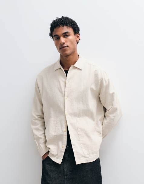 ASOS DESIGN relaxed linen blend shirt with double pockets in cream - view 1