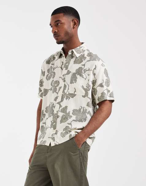 ASOS DESIGN relaxed linen blend shirt with floral print in cream - view 1
