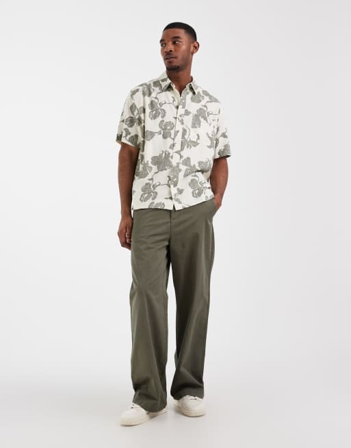 ASOS DESIGN relaxed linen blend shirt with floral print in cream, 2 of 5