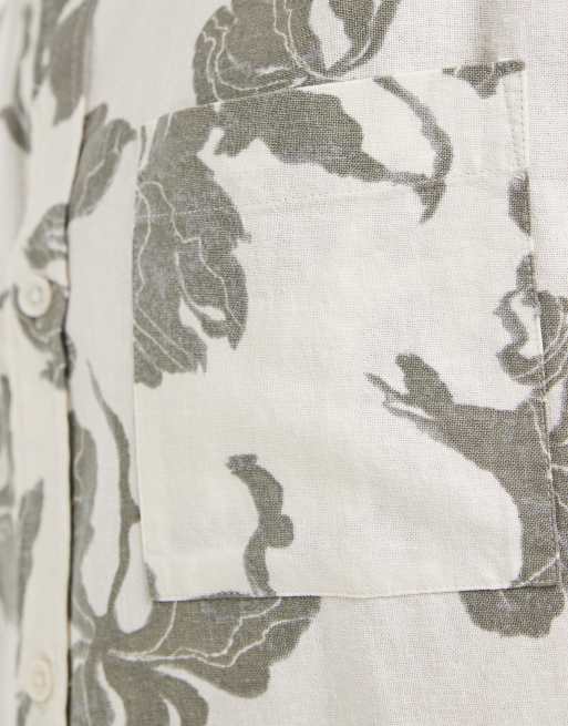 ASOS DESIGN relaxed linen blend shirt with floral print in cream, 3 of 5