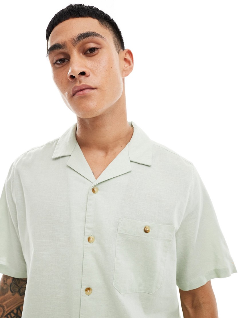 ASOS DESIGN relaxed linen blend shirt with revere collar in pale green