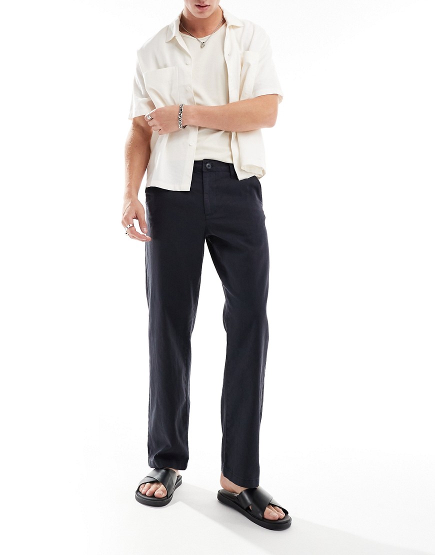ASOS DESIGN relaxed linen chino trousers in navy