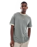 [ASOS DESIGN] ASOS DESIGN relaxed linen look contrast seam t-shirt in grey-Green L Agave green