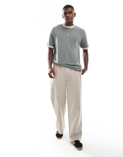 ASOS DESIGN relaxed linen look contrast seam t-shirt in grey