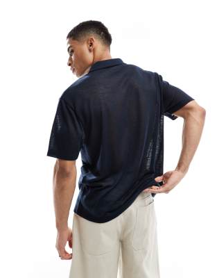 Asos Design Relaxed Linen Look Polo Shirt In Blue
