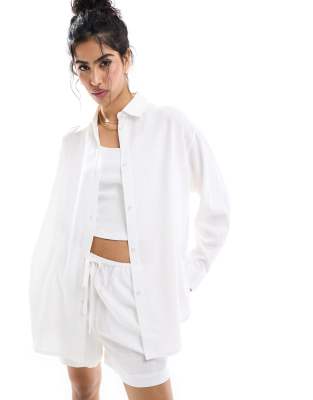Asos Design Relaxed Shirt With Linen In White In White
