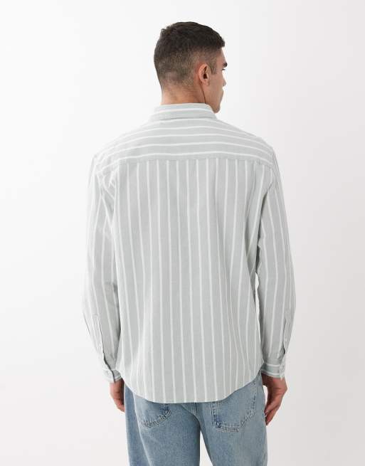 ASOS DESIGN relaxed linen look stripe shirt in green, 2 of 5