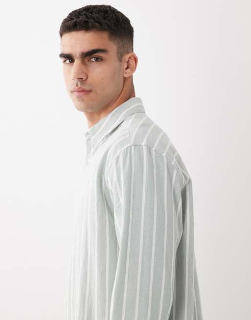 ASOS DESIGN relaxed linen look stripe shirt in green, 4 of 5