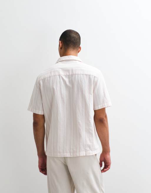 ASOS DESIGN relaxed linen look stripe shirt in light pink, 2 of 5