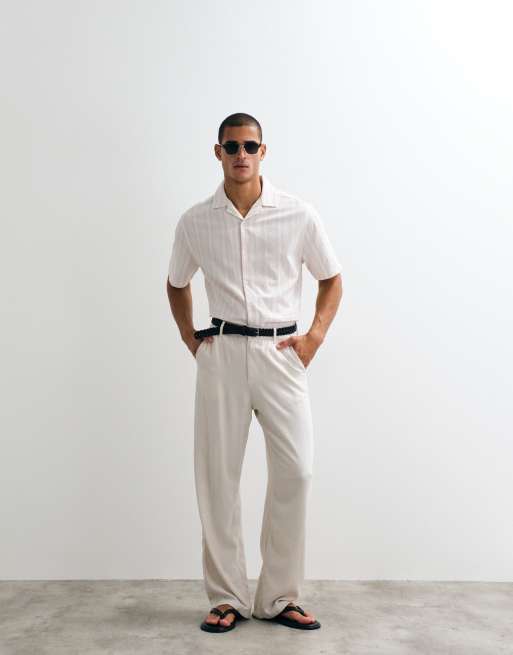 ASOS DESIGN relaxed linen look stripe shirt in light pink, 3 of 5