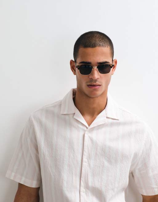 ASOS DESIGN relaxed linen look stripe shirt in light pink, 4 of 5