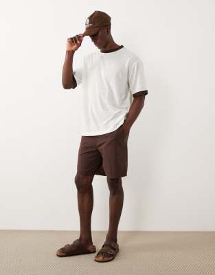 Asos Design Relaxed Linen Look T-shirt With Contrast Ringer In White