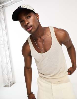 Asos Design Relaxed Linen Look Tank Top In Neutral