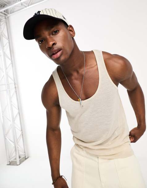 ASOS DESIGN relaxed linen look tank top in beige - view 1