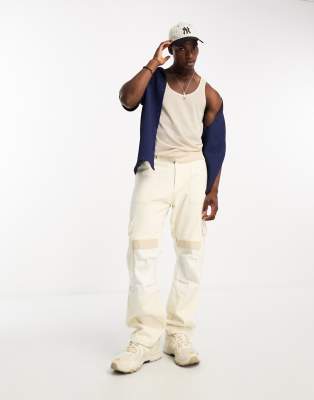 Asos Design Relaxed Linen Look Tank Top In Neutral