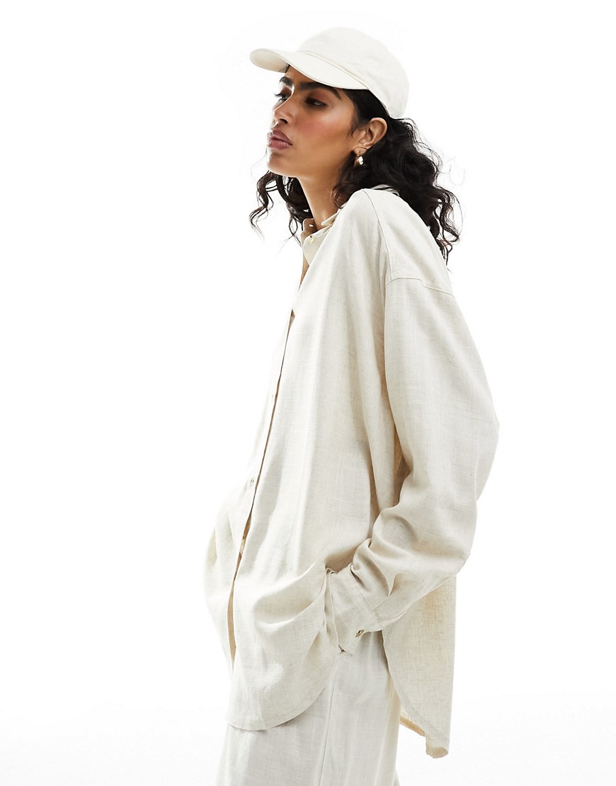 Asos Design Relaxed Linen Mix Shirt In Natural-neutral