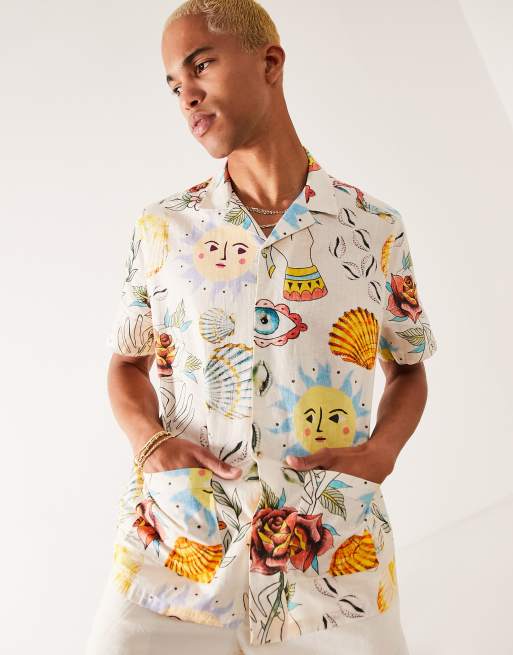 ASOS DESIGN relaxed linen mix shirt with scribble conversational print, 4 of 4